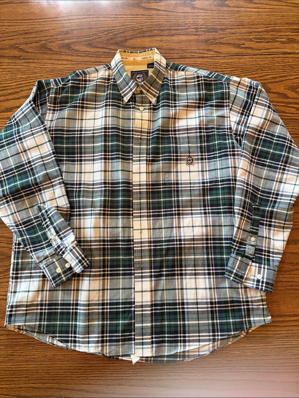 Cinch Men's Green Black & Cream Plaid Button-Down Long Sleeve Shirt